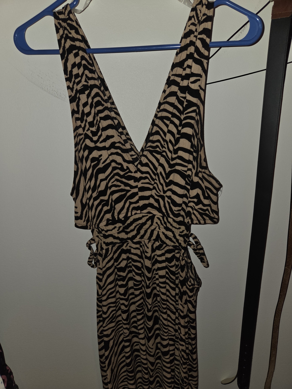 Justify Tan and Black Zebra-Print V-Neck Dress